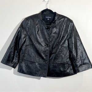 Evan Picone black shimmer button up jacket women’s 14‎ plus cropped lightweight